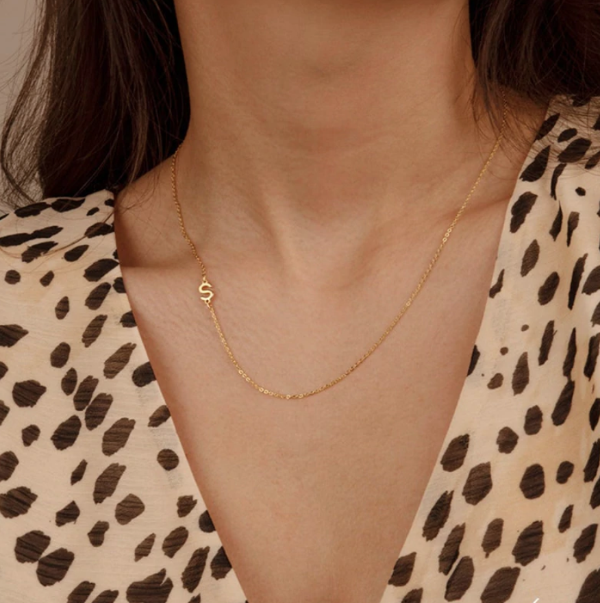 Sideways Initial necklace, 14k Gold Plated over 925 sterling Silver. –  SilverbySwan