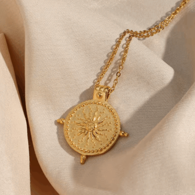 Embossed sun necklace