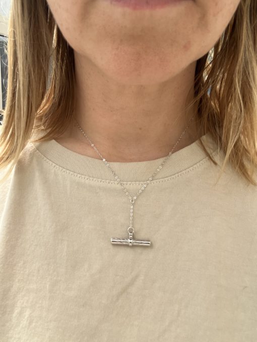 Sterling silver etched Tbar pendant necklace - Image 5