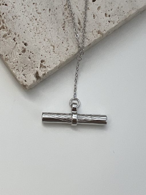 Sterling silver etched Tbar pendant necklace - Image 2