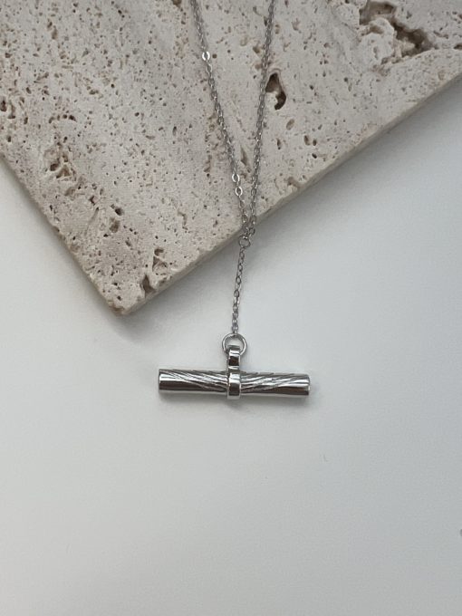 Sterling silver etched Tbar pendant necklace - Image 3